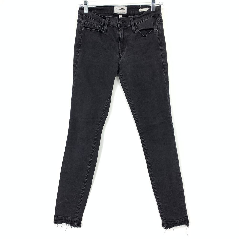 Frame Denim Le Skinny de Jeanne Jeans Womens Size 27 Washed Black Raw Hem